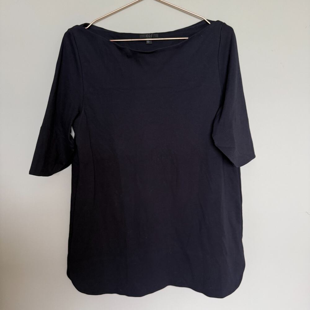 COS Women Minimalist Top Medium Navy Structured Classic Old Money Preppy Capsule - Picture 2 of 6